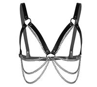 dPois Harnais de Poitrine Punk Unisexe Femme Homme Body Cage Bra Sexy Vêtements de Nuit Bandage Soutien-Gorge Chaîne de Corps Maillot de Corps Ceinture Cuir Clubwear Noir&Argent A Taille Unique