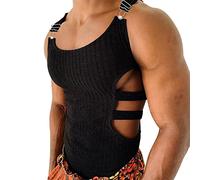 dPois Homme Sexy Débardeur Sport Musculation Gilet Fitness Tank Top Slim sous-Vêtements Millot de Corps T Shirt Gainant Minceur Clubwear S-3XL A Noir L