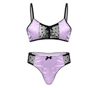 dPois Homme Sissy Ensemble Lingerie de Nuit Soutien-Gorge String Culotte sous-vêtements Maillots de Corps Nuisette Dentelle Pyjamas Coquine Slip Thongs Clubwear M-XXL Violet XL