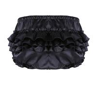 dPois Homme Slip à Volants Jupette Plissée Sissy sous-vêtements Lingerie en Satin Culotte Masculine Multi-Couches Pantalon Court Cosplay Costume Boxer Caleçon M-XXL Noir XL