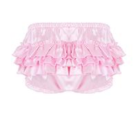 dPois Homme Slip à Volants Jupette Plissée Sissy sous-vêtements Lingerie en Satin Culotte Masculine Multi-Couches Pantalon Court Cosplay Costume Boxer Caleçon M-XXL Rose M