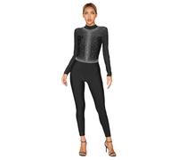 dPois Justaucorps Danse Classique Femme Strass Justaucorps Gymnastique Femme Collant Pantalon de Sport Ballet Yoga Tenue Patinage Artistique Legging Leotard S-XXL H Noir M