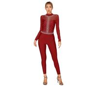 dPois Justaucorps Danse Classique Femme Strass Justaucorps Gymnastique Femme Collant Pantalon de Sport Ballet Yoga Tenue Patinage Artistique Legging Leotard S-XXL H Bourgogne M