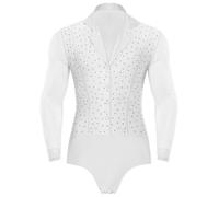 dPois Justaucorps Danse Latine Homme Chemise Gymnastique Manche Longue Body Danse Jazz Tango Chacha Costume Blanc M