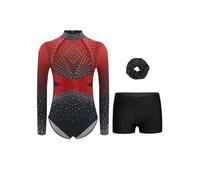 dPois Justaucorps Gymnastique Fille Tenues Gymnastique Body Avec Short Bandeau Leotard De Ballet Danse 6-16 Ans Rouge 13-14 ans