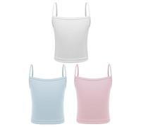 dPois Lot de 3 Camisole Débardeur de Sport Fille Enfant Maillot de Corps Coton Fitness Tank Top Bretelles Gilet de Sport Survêtement Sportwear Blanc et Bleu Clair et Rose 12-14 Ans