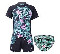 dPois Maillot de Bain Garçon Fille Enfant Nouveauté Maillot de Bain Deux pièces Anti-UV Haut+Short de Bain Imprimé Combinaison T-Shirt Shorty Sport 2-16 Ans H Lis 9-10 Ans