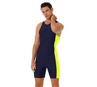 dPois Maillot de Bain Homme Piscine Une Piece Body Combinaison de Plongé Surf Combishort Short de Bain Shorty Boxer Natation Plage Vêtements d'Été Swimwear S-XXL E Bleu Marine&Vert Fluo XXL