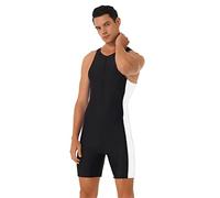 dPois Maillot de Bain Homme Piscine Une Piece Body Combinaison de Plongé Surf Combishort Short de Bain Shorty Boxer Natation Plage Vêtements d'Été Swimwear S-XXL E Noir&Blanc XXL