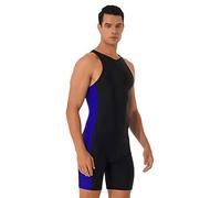 dPois Maillot de Bain Homme Piscine Une Piece Body Combinaison de Plongé Surf Combishort Short de Bain Shorty Boxer Natation Plage Vêtements d'Été Swimwear S-XXL E Noir&Bleu XL