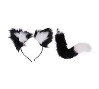 dPois Plug Anal Queue de Renard Fox Tail Unisexe Métal Acier Inoxydable avec Serre-tête Kit de Sex Toy Cosplay Carnaval Jouets Sexuel Oreilles de Chat Fausse Fourrure Adulte Noir One Size