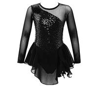 dPois Robe de Patinage Artistique Enfant Fille Robe de Danse Classique Manches Longues Paillettes Brillants Justaucorps Gymnastique Gym Ballet 4-14 Ans Noir D 10 Ans