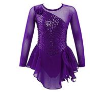 dPois Robe de Patinage Artistique Enfant Fille Robe de Danse Classique Manches Longues Paillettes Brillants Justaucorps Gymnastique Gym Ballet 4-14 Ans Violet D 8 Ans