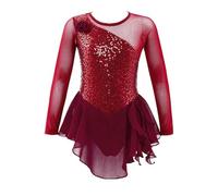 dPois Robe de Patinage Artistique Enfant Fille Robe de Danse Classique Manches Longues Paillettes Brillants Justaucorps Gymnastique Gym Ballet 4-14 Ans Rouge D 6 Ans