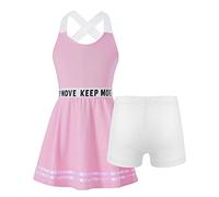 dPois Robe de Sport Fille Enfant Jupe Basique Patineuse Elastique Court Robe Tennis Golf Entraînement Robe d'Été Manches Courtes Plage Vacances 3-16 Ans D Rose 5-6 Ans