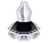 dPois Robe Jazz Fille Paillettes Col Halter Tutu Danse Modern Latine Costume 3-16 Ans
