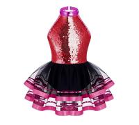 dPois Robe Jazz Fille Paillettes Col Halter Tutu Danse Modern Latine Costume 3-16 Ans