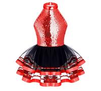 dPois Robe Patinage Artistique Fille Paillettes Justaucorps Gymnastique Tutu Danse Classique Costume Jazz Modern Latine 3-16 Ans Rouge 11-12 ans