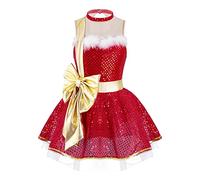 dPois Robe Tutu Ballet Enfant Fille pour Noël, Déguisement Elfe Lutin, Costume Carnaval Cosplay, Danse Classique, Princesse 3-16 Ans Rouge 9-10 Ans