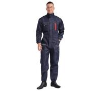 dPois Salopette de Travail Homme Combinaison T-Shirt Manches Longues Blouson de Travail Chantier Industrie Agricole Usine Mécanicien Bleu Marine L