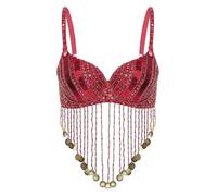dPois Soutien Gorge Danse Orientale Femme Paillettes Sexy Haut Tenue de Danse du Ventre Costume Spectacle Rouge Taille Unique