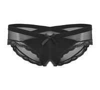 dPois String Sissy Lingerie Homme Slip Homme Taille Basse Sexy String Ouvert Boxer Briefs Calecons Shorts Erothique sous-Vêtements de Nuit L-XL A Noir XL