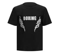 dPois Tenue de Muay Thai pour Enfant Garcon T-Shirt Boxe Combats Vêtements Arts Martiaux Kickboxing Compétition Noir Argent 9-10 Ans
