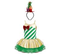 dPois Tutu Robe Danse Classique Enfant Fille Robes Noël Lutin Déguisement Elfe Costume Carnaval Cosplay Elf Lutin Rayures Tenue Noël Robe Princesse 1-16 Ans RA Vert 15-16 Ans