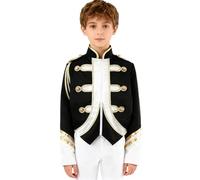 dPois Uniforme Garde D'honneur Petit Garçon Enfants Veste D'orchestre Militaire Blouse Manches Longues Couleur Clash Fête Carnaval 5-16 Ans Noir 7-8 ans