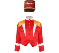 dPois Unisexe Enfant Ensemble 2 Pcs Uniforme Bande Batteur Manteau Manches Longues Épaules Frangées Et Chapeau Noël Halloween Carnaval Spectacle 6-16 Ans Rouge C 15-16 ans
