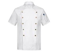 dPois Veste de Chef Cuisinier Manche Courte Homme Femme Vêtements de Chef Manteau Uniforme Restaurant Blouse de Cuisine Professionnel Travail - Attention Taille Petit Blanc M
