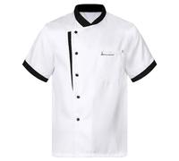 dPois Veste de Chef Professionnel Homme Veste de Cuisine Manches Courtes Uniforme Travail Blouse Cuisinier M-4XL - Taille Petit Attention Blanc M