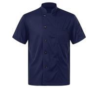 dPois Veste de Cuisinier Unisexe Veste de Chef Homme Femme Manches Courtes Vêtements de Cuisine Professionnel Restaurant Blouse Travail - Taille Petit Attention Bleu Marine L