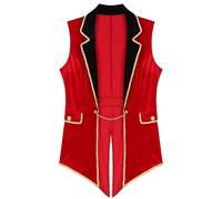 dPois Veste Queue-de-Pie Homme Gilet sans Manches Déguisement Cirque Cosutme Monsieur Loyal Veste Smoking Blazer Carnaval Fête Rouge L