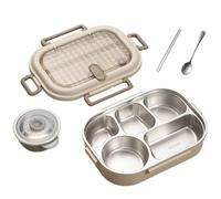 Dpptgh Microwaveable Stainless Steel Insulated Bento Box, Adult Leak-Proof Lunch Boxes with 4/5 Compartments, Hot Food Lunch Container with Phone Stand, Spoon & Chopsticks(2000ml-5grids)