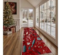 Dppyuxa Cuisine Pâtisserie Tapis de Cuisine Noël Biscuit Antidérapant et Lavable, Tapis de Couloir Long Hiver Flocon de Neige Devant, Paillasson Absorbant avec Entrée et Salle de Bain 60x120 cm