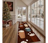 Dppyuxa Dessin Animé Dessert Tapis de Cuisine Mignon Tasse à café Tapis de Couloir Long Nourriture Boisson Devant Evier, Paillasson Absorbant avec Motif Entrée et Salle de Bain 60x120 cm