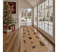 Dppyuxa Illustration Arbre de Noël Tapis de Cuisine Romantique Coeur Antidérapant et Lavable, Tapis de Couloir Long Devant Evier, Paillasson Absorbant avec Motif Entrée et Salle de Bain 80x240 cm