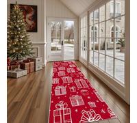 Dppyuxa Paillasson d'Entrée Festif Flocon de Neige Absorbant et Lavable, Tapis de Cuisine Long Antidérapant Dessin Nœud Tapis de Couloir Décoratif Devant Evier Chambre 80x300 cm