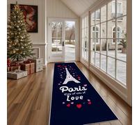 Dppyuxa Paillasson d'Entrée Paris Coeur Absorbant et Lavable, Tapis de Cuisine Long Antidérapant Romantique Tour Eiffel Tapis de Couloir Amour Étoiles Décoratif pour Devant Evier Chambre 80x300 cm
