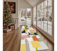 Dppyuxa Paillasson d'Entrée Simple Carré Absorbant et Lavable, Tapis de Cuisine Long Antidérapant Moderne Rectangle Tapis de Couloir Géométrique Ligne Décoratif pour Devant Evier Chambre 80x300 cm