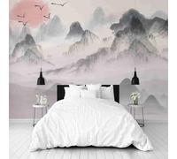 Dppyuxa Papier Peint Chambre Peinture à l'encre Montagne Papier Peint Panoramique Salon Abstrait Brouillard Tapisserie Murales 3D pour Photo Décoration Murale Intissé Imperméable 350x256 cm