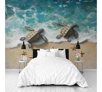 Dppyuxa Papier Peint Panoramique Animaux Marins tortue Panneau Mural 3D Nautique étoiles de mer Murales Intissé Imperméable Salon Chambre Décoration Intérieure Film pour Meuble 200x140 cm