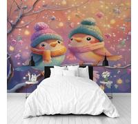 Dppyuxa Papier Peint Panoramique Dessin Animé moineau Panneau Mural 3D Mignon Couple Murales Intissé Imperméable Salon Chambre Décoration Intérieure Film pour Meuble 200x140 cm