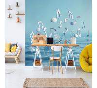 Dppyuxa Papier Peint Panoramique Intissé Note Musique Vague Papier Peint 3D Mural Éléments Océan Film pour Meuble Salon Imperméable Cuisine Chambre Enfant Décoratifs 150x105 cm