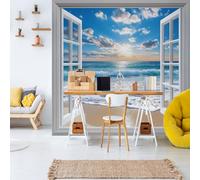 Dppyuxa Papier Peint Panoramique Intissé Vagues Plage Papier Peint 3D Mural Coucher Soleil Océan Film pour Meuble Salon Imperméable Cuisine Chambre Enfant Décoratifs 150x105 cm