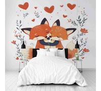 Dppyuxa Papier Peint Panoramique Mignon Renard Panneau Mural 3D Romantique Couple Murales Intissé Imperméable Salon Chambre Décoration Intérieure Film pour Meuble 200x140 cm