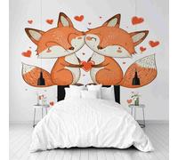 Dppyuxa Papier Peint Panoramique Mignon Renard Panneau Mural 3D Romantique Couple Murales Intissé Imperméable Salon Chambre Décoration Intérieure Film pour Meuble 200x140 cm