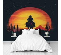 Dppyuxa Papier Peint Panoramique Ouest Cowboy Panneau Mural 3D Silhouette Cheval Murales Intissé Imperméable Salon Chambre Décoration Intérieure Film pour Meuble 200x140 cm