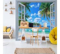 Dppyuxa Papier Peint Panoramique Palmier Côtier Panneau Mural 3D Île Océan Murales Intissé Imperméable Salon Chambre Décoration Intérieure Film pour Meuble 200x140 cm
